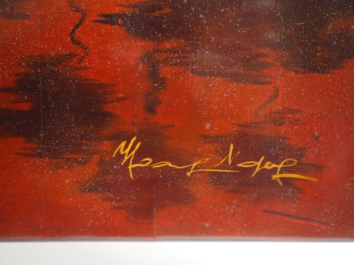 HOANG NGOC. Vietnam Xxe siècle, Important panneau en laque à décor rou