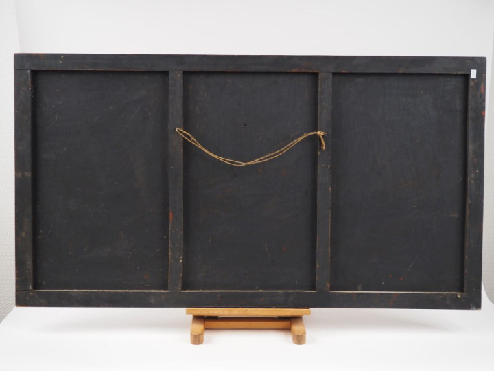 HOANG NGOC. Vietnam Xxe siècle, Important panneau en laque à décor rou