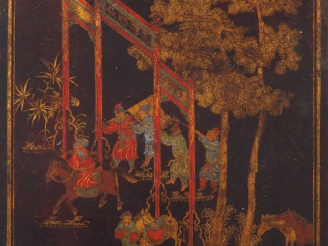 Vente aux enchères Chine fin XIXe siècle, Important panneau en laque à décor polychrome e