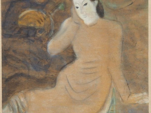 DINH MINH (1923-2004) « Jeune femme pensive écoutant un musicien » Enc