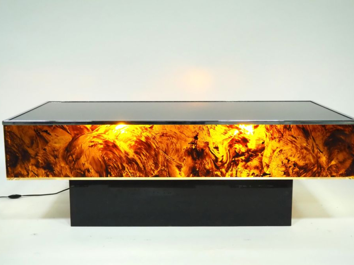 JC MAHEY pour Maison ROMEO. Table basse éclairante années 70 façon éca