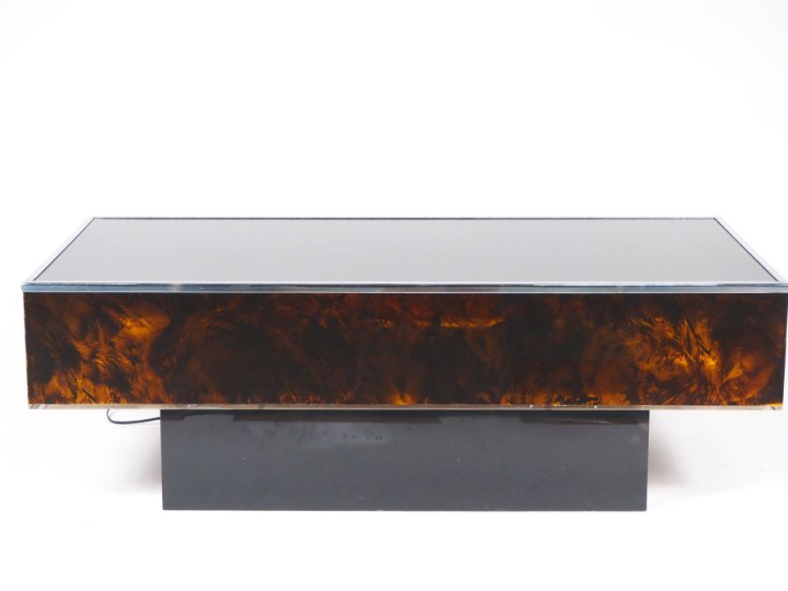 JC MAHEY pour Maison ROMEO. Table basse éclairante années 70 façon éca