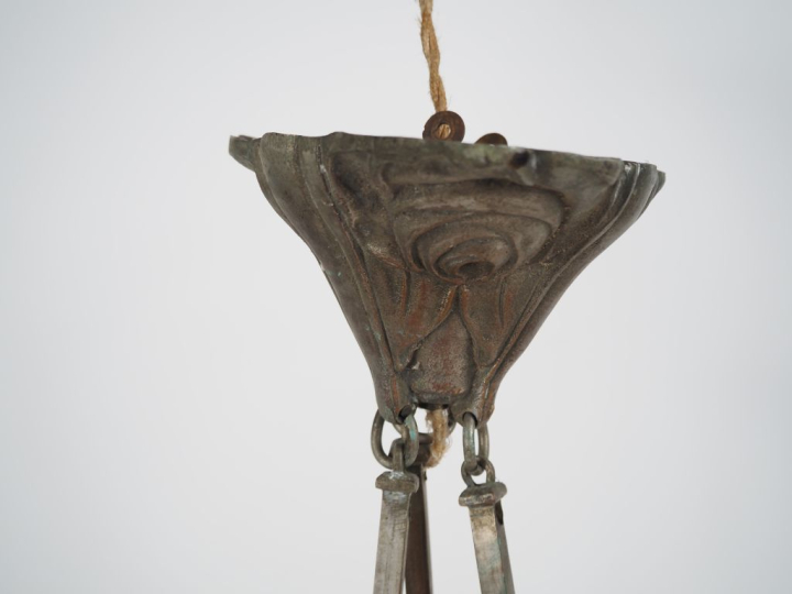 MULLER FRERES.  Suspension Art déco en verre éclairant à quatre lumièr