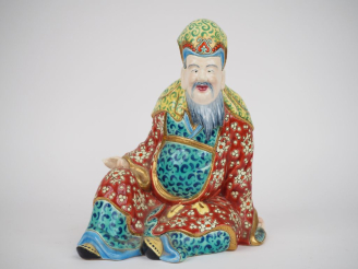 Vente aux enchères LONGWY.  Sujet en céramique polychrome "chinois assis".  (grands fels)