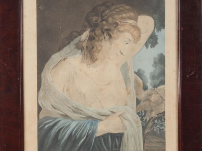 Paire de gravures en couleurs d'après Reynolds "Hébé" et ""Ménas" dans