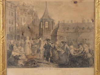 Vente aux enchères 4 gravures de style Louis XVI dans des cadres à baguettes dorées "la p