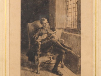 Vente aux enchères MEISSONNIER.  Gravure en noir "la lecture" dans un cadre de style Loui