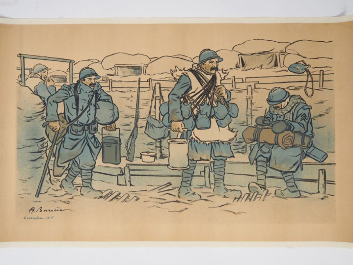 Affiche marouflée sur toile d'après Barrere "les poilus" Dim. 71,5 x 1