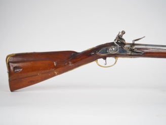 Vente aux enchères Tromblon de chasse à silex.  Canon rond, tromblonné à la bouche, à pan