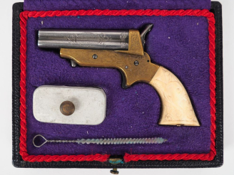 Vente aux enchères Pistolet Sharps miniature, quatre coups.  Bloc de quatre canons gravés