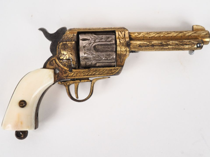 Revolver Colt Single action army miniature.  Canon et barillet gravé d