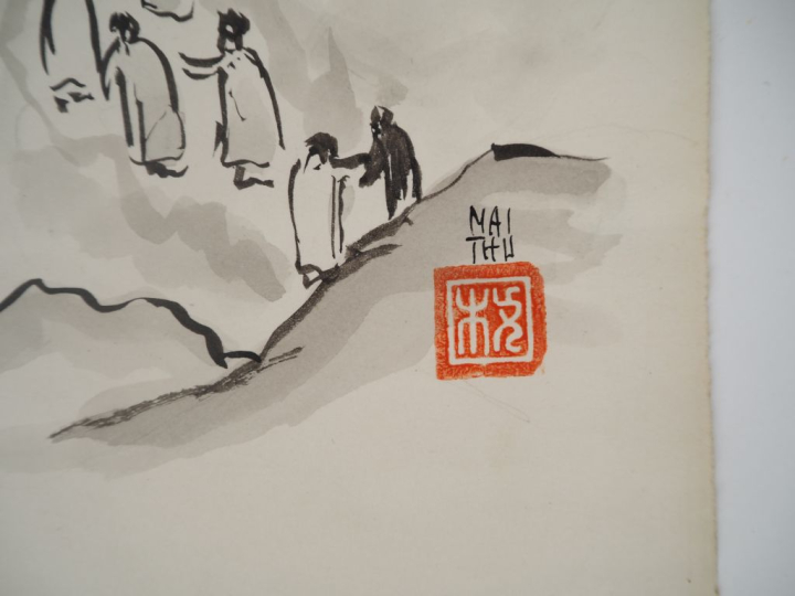MAI THU (1906-1980) Dessin à l’encre noire sur papier, illustrant un p