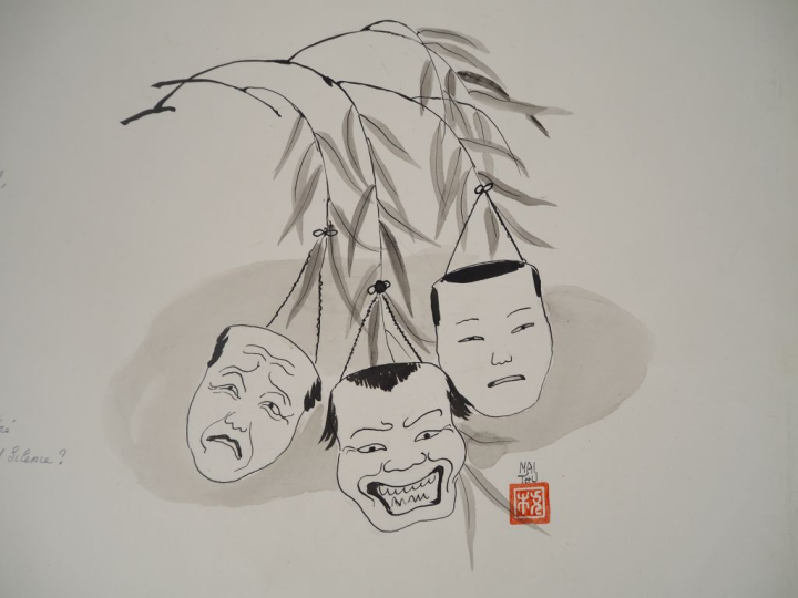 MAI THU (1906-1980) Dessin à l’encre noire sur papier, illustrant un p