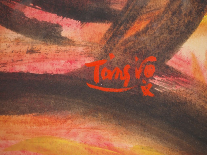 T'ANG HAYWEN. "Composition polychrome". Aquarelle signée en bas à droi