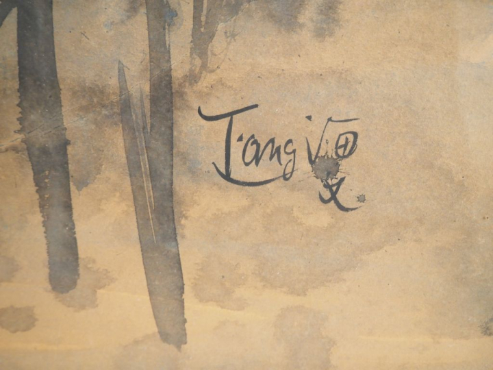 T'ANG HAYWEN. "Composition polychrome". Aquarelle signée en bas à droi