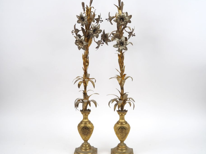 Paire d'éléments décoratifs Napoléon III en bronze et laiton à décor e