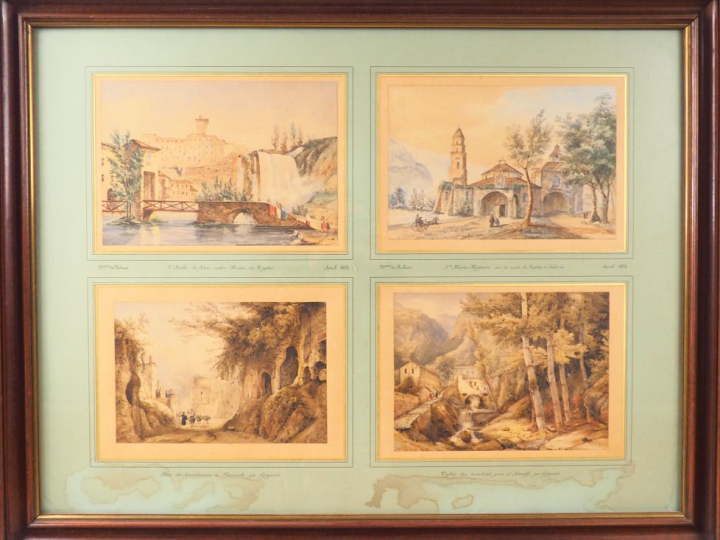 Un grand cadre contenant 2 aquarelles de Giacinto GIGANTE (1806-1876) 