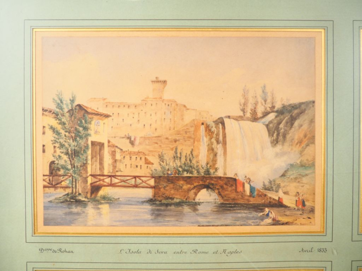 Un grand cadre contenant 2 aquarelles de Giacinto GIGANTE (1806-1876) 