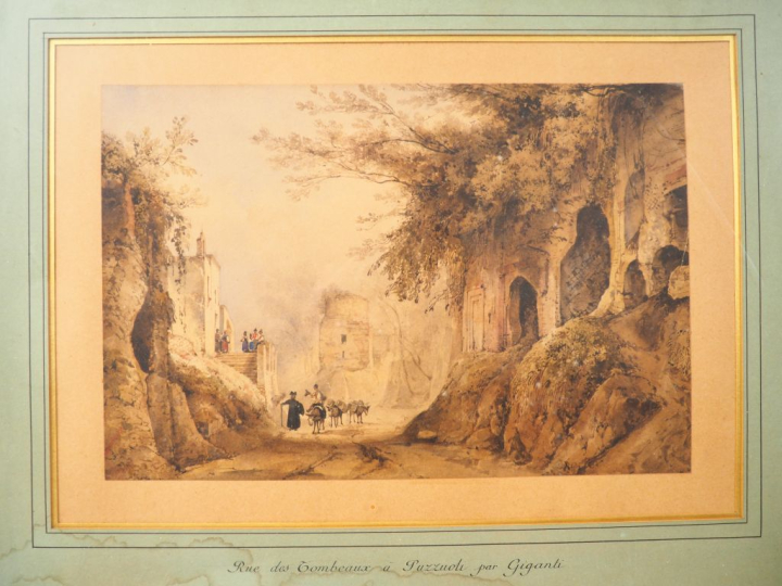 Un grand cadre contenant 2 aquarelles de Giacinto GIGANTE (1806-1876) 