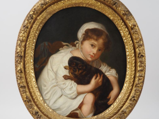 Vente aux enchères Ecole française fin XVIIIème debut XIXème. "Jeune fille et son chiot".