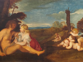 Vente aux enchères Ecole française XIXème d'après TITIEN. "Les trois âges de l'homme". Hu