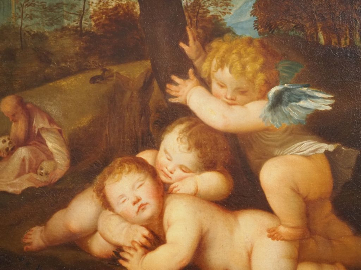 Ecole française XIXème d'après TITIEN. "Les trois âges de l'homme". Hu