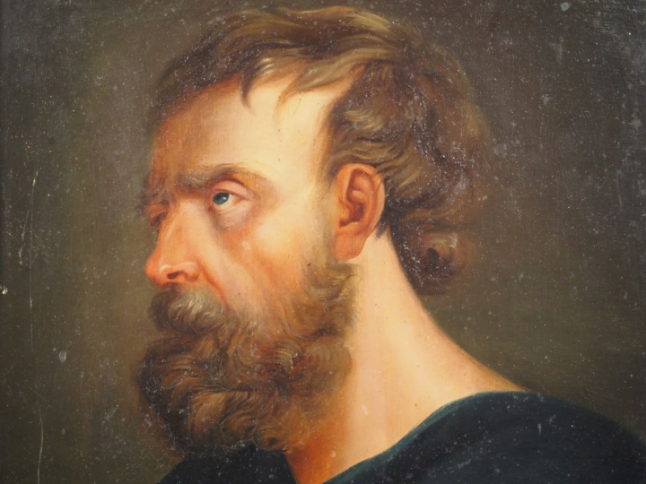 Ecole française XIXème. "Portrait d'homme barbu". Huile sur carton. Di