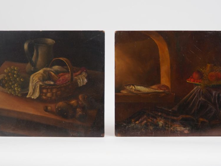 Ecole française fin XIXème. "Natures mortes aux poissons et aux fruits