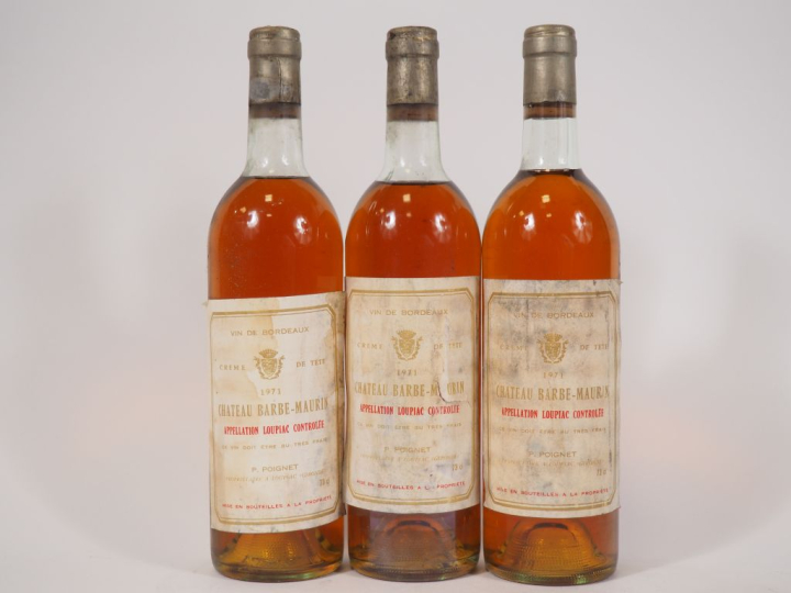 3 BOUTEILLES CHÂTEAU BARBE MAURIN 'CREME DE TETE' LOUPIAC - 1971 - 1 L