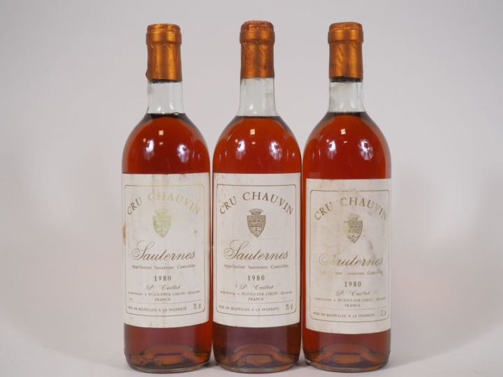 3 BOUTEILLES CRU CHAUVIN SAUTERNES - 1980 - 2 BG/ELA -  1 LB