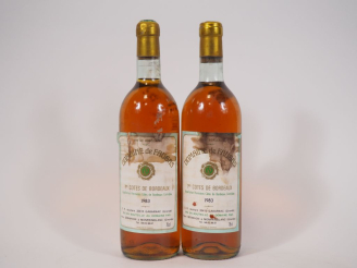 Vente aux enchères 2 BOUTEILLES CHÂTEAU DE FAUGAS 1eres CÔTES DE BORDEAUX - 1983 - 1 BG/C