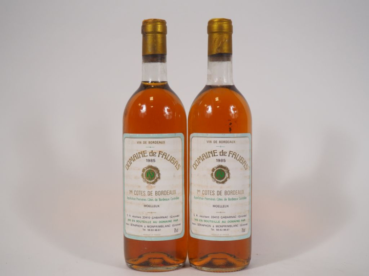 2 BOUTEILLES DOMAINE DE FAUGAS 1eres COTES DE BORDEAUX MOELLEUX - 1985