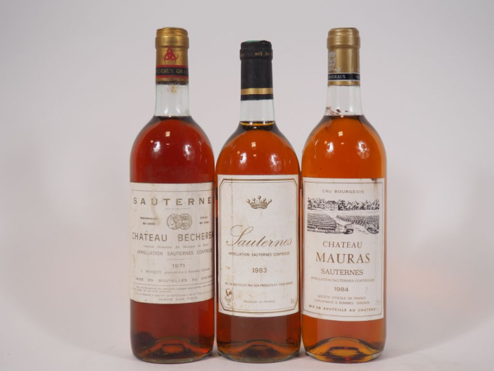 3 BOUTEILLES SAUTERNES : 1 CHÂTEAU BECHEREAU 1971 BG - 1 SAUTERNES SIC