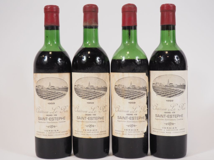 4 BOUTEILLES CHÂTEAU LE ROI ST ESTÈPHE - 1959 - 1 HEP - 1 MEP/CAPS LEG