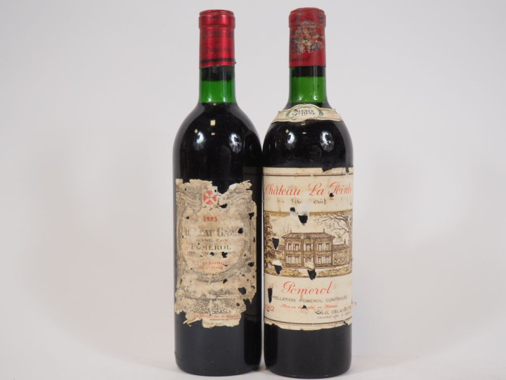 2 BOUTEILLES POMEROL : 1 CHÂTEAU LA POINTE 1962 BG/ETA - 1 CHÂTEAU GAZ