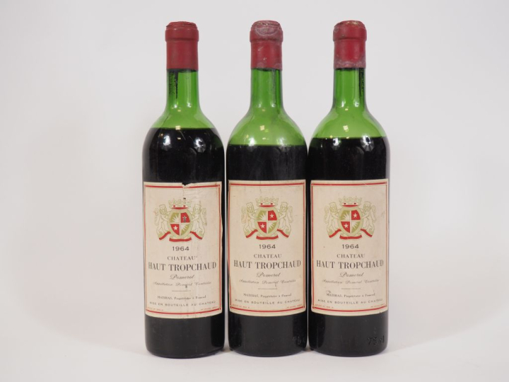 3 BOUTEILLES CHÂTEAU HAUT TROPCHAUD POMEROL 1964 - 1 MEP-BEP/1 VIDANGE