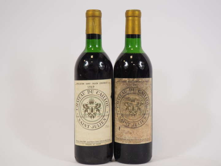 2 BOUTEILLES CHÂTEAU DU CAILLOU ST JULIEN - 1969 - HEP/1 ETS/BOUCHON L