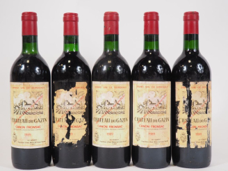 Vente aux enchères 5 BOUTEILLES CHÂTEAU DU GAZIN CANON FRONSAC - 1989 - BG/2 ETA/3 ET