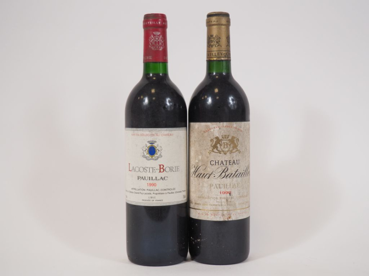 2 BOUTEILLES PAUILLAC de 1990 : 1 LACOSTE BORIE - 1 CHÂTEAU HAUT BATAI