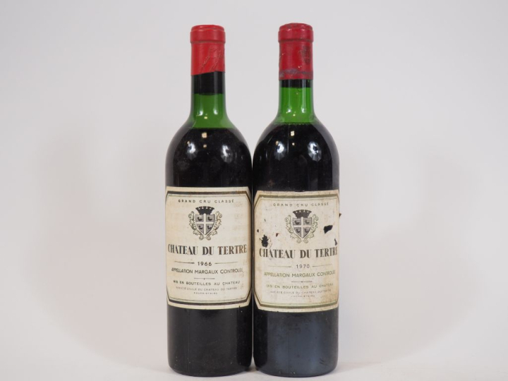 2 BOUTEILLES CHÂTEAU DU TERTRE GCC MARGAUX : 1 de 1966 HEP/BOUCHON DES