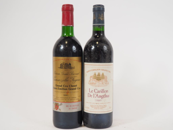 2 BOUTEILLES de ST ÉMILON : 1 CARILLON DE L'ANGÉLUS GC 1989 - 1 CHÂTEA