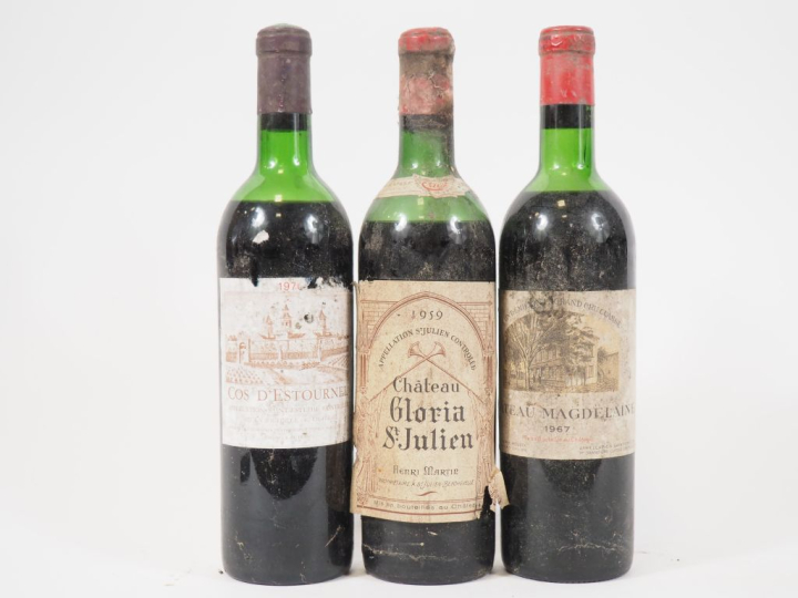 3 BOUTEILLES : 1 CHÂTEAU GLORIA ST JULIEN 1959 VIDANGE/BS/ETA - 1 CHÂT