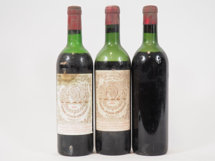 3 BOUTEILLES CHÂTEAU BARON PICHON DE LONGUEVILLE PAUILLAC : 1 de 1962 