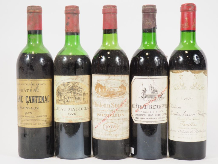 5 BOUTEILLES : 1 CHÂTEAU BRANE CANTENAC GCC MARGAUX 1970 MEP-BEP - 1 C