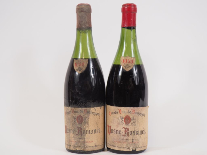 2 BOUTEILLES VOSNE ROMANÉE G. PRIEUR - 1950 - 1 à 7 CM/ETA - 1 à 6 CM/