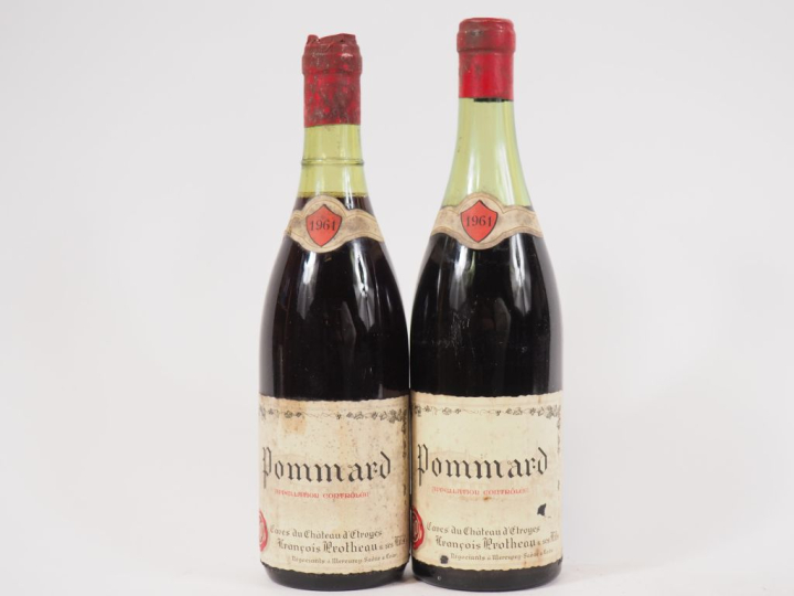 2 BOUTEILLES POMMARD CAVES DE CHÂTEAU D'ETROYES - 1961 - 3,5 CM/5 CM