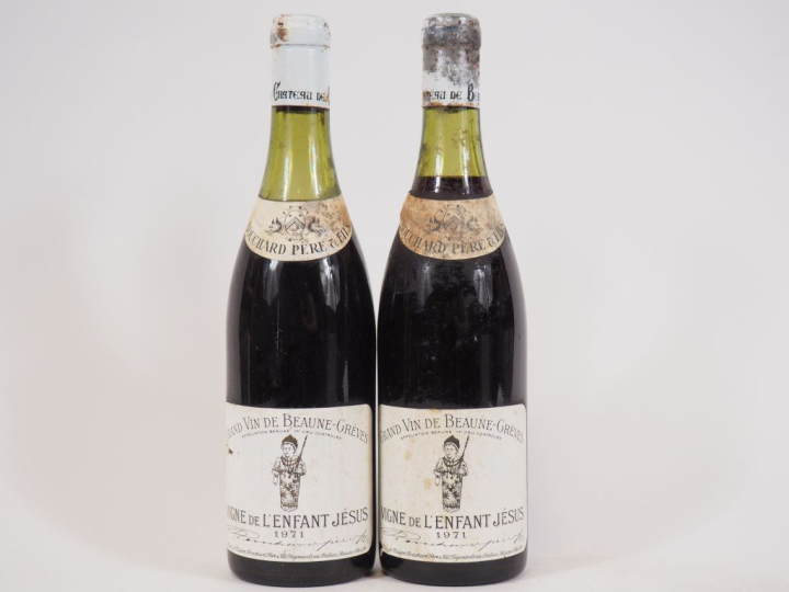 2 BOUTEILLES BEAUNE GRÈVES 1er CRU "VIGNE DE L'ENFANT JÉSUS" BOUCHARD 