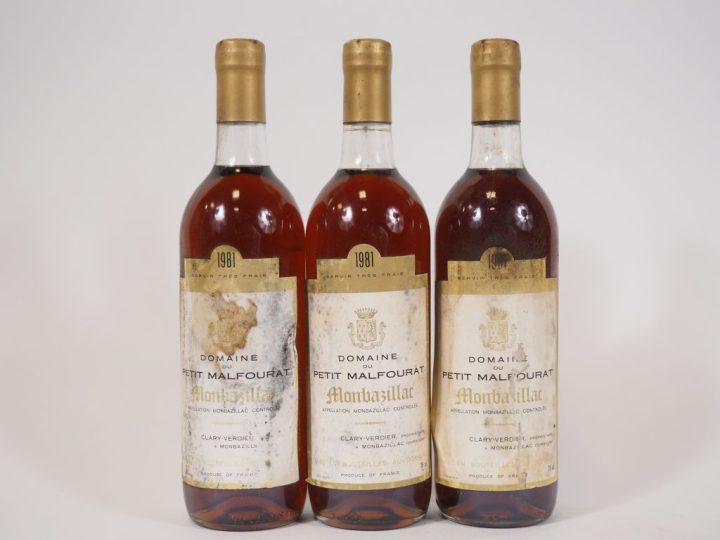 3 BOUTEILLES DOMAINE DU PETIT MALFOURAT MONBAZILLAC 1981 BG/ET