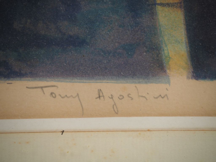 Tony AGOSTINI.  "nature morte au violon" Lithographie contresignée en 