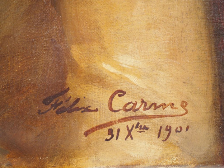 Félix CARMES.  "portraits"  Paire d'huiles sur toile, signées en bas à
